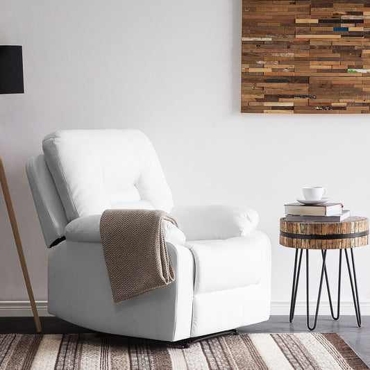 White Faux Leather Push Back Manual Recliner Chair Footrest