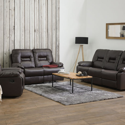 3Seater 2Seater Chair Brown Faux Leather ManualBackFootrest