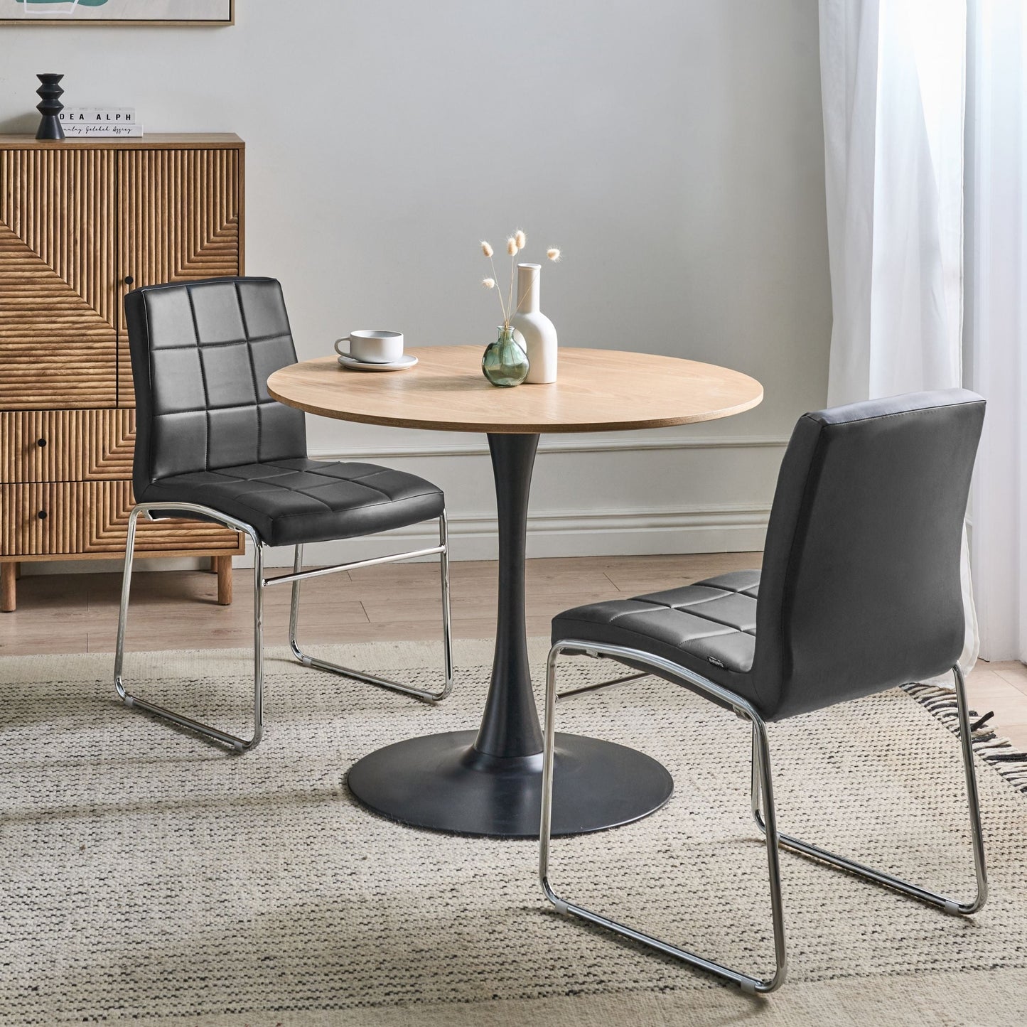 Set Of 2 Black Faux Leather Conference Chairs Chrome Legs