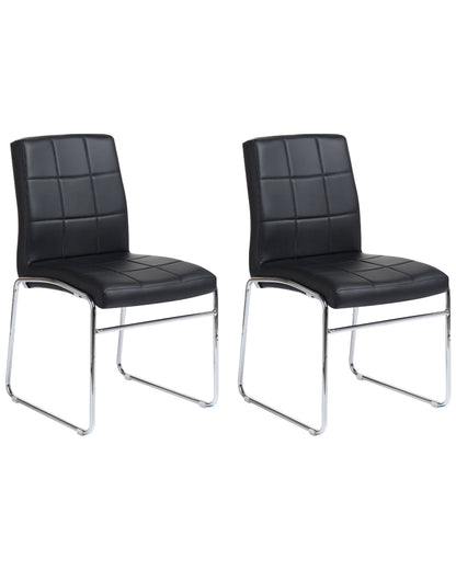 Set Of 2 Black Faux Leather Conference Chairs Chrome Legs