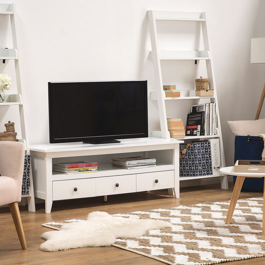 White TV Stand 61 Inch Rustic 3 Drawers Cable Management