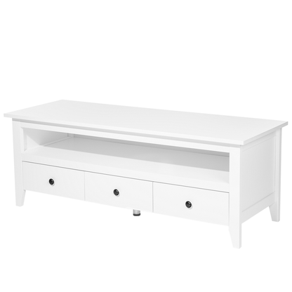 White TV Stand 61 Inch Rustic 3 Drawers Cable Management