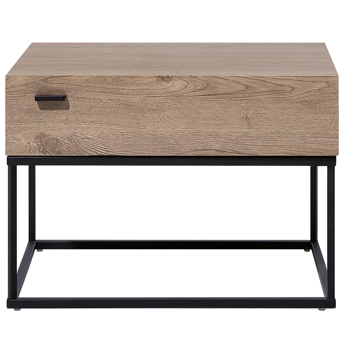 Bedside Table Dark Brown Drawer Black Metal Base Industrial