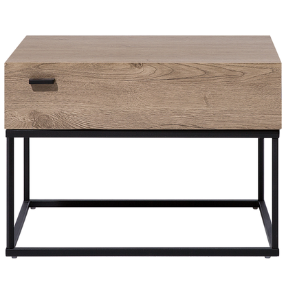 Bedside Table Dark Brown Drawer Black Metal Base Industrial