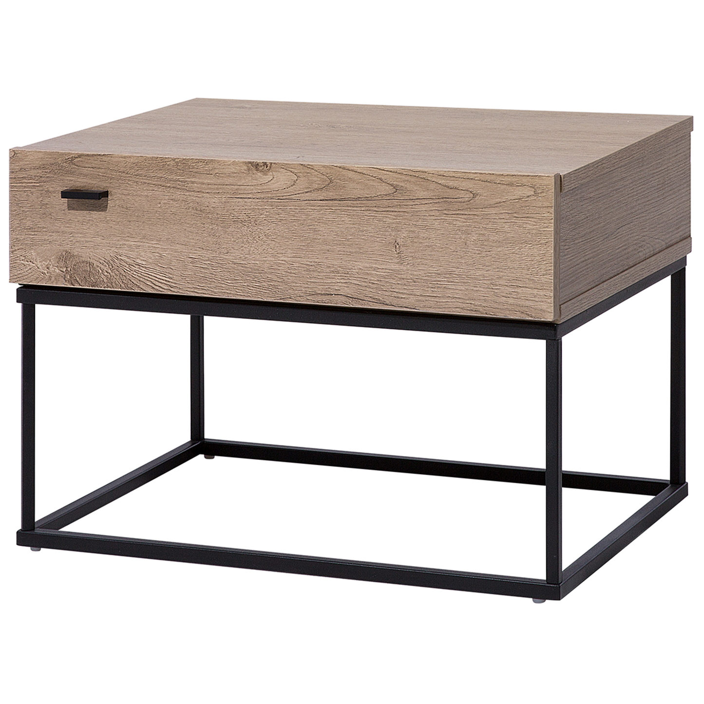 Bedside Table Dark Brown Drawer Black Metal Base Industrial