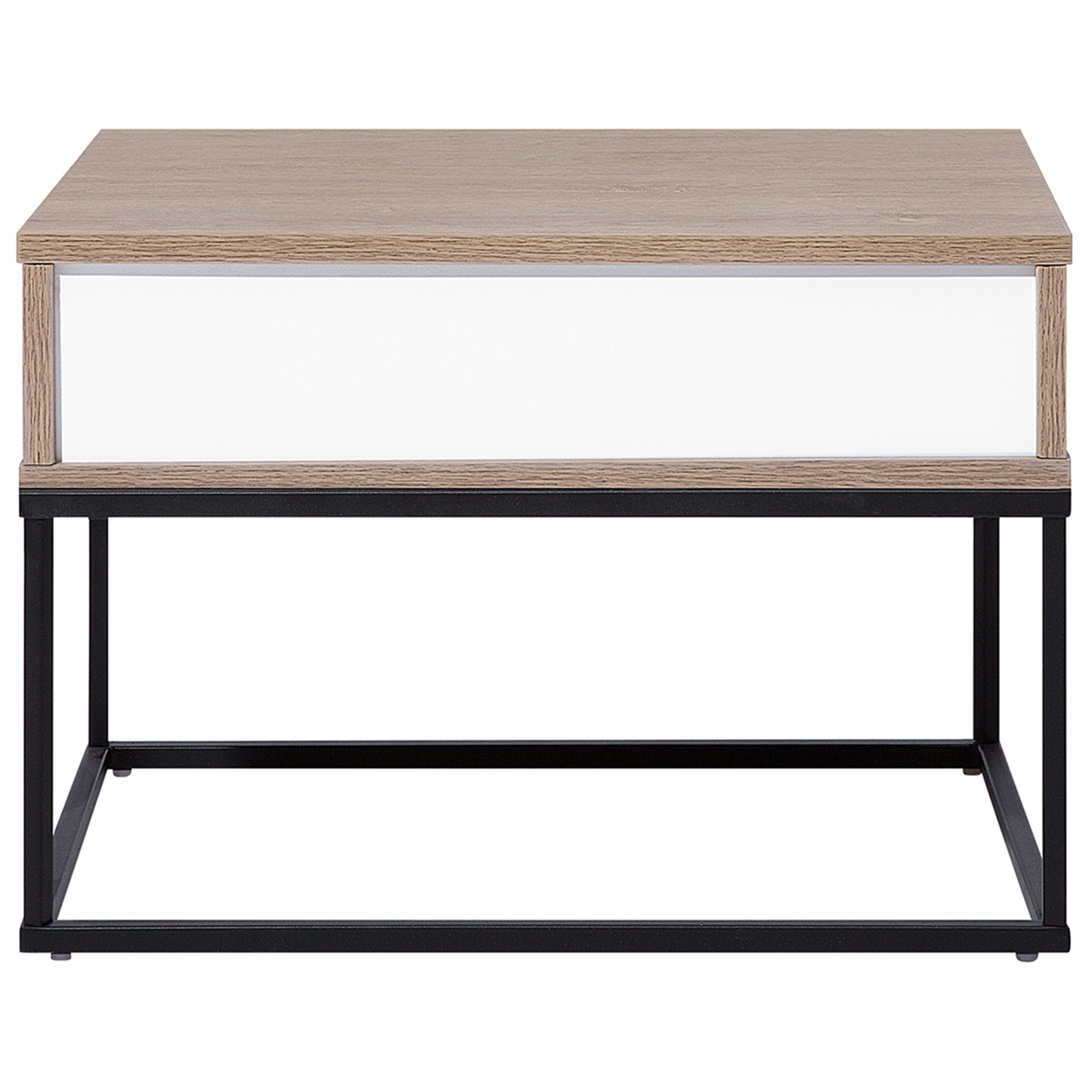 Bedside Table Dark Brown Drawer Black Metal Base Industrial