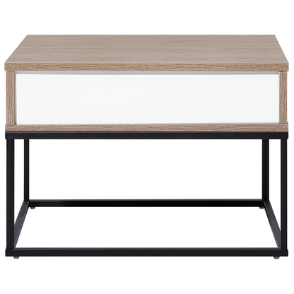 Bedside Table Dark Brown Drawer Black Metal Base Industrial
