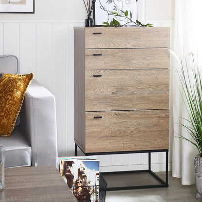 Rustic Chest Of Drawers 4 Tier Light Brown Black Metal Base