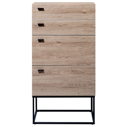 Rustic Chest Of Drawers 4 Tier Light Brown Black Metal Base