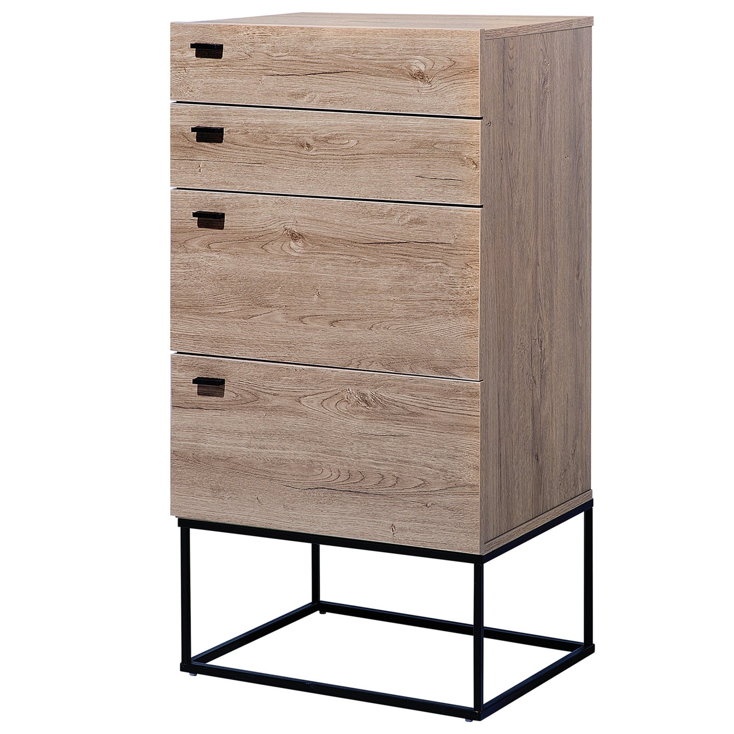 Rustic Chest Of Drawers 4 Tier Light Brown Black Metal Base