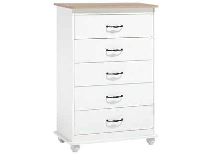 Nordic Living White Chest of Drawers Light Wood Accents 5 Drawers