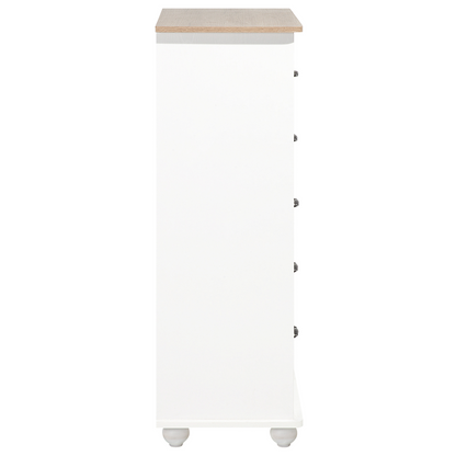 Nordic Living White Chest of Drawers Light Wood Accents 5 Drawers