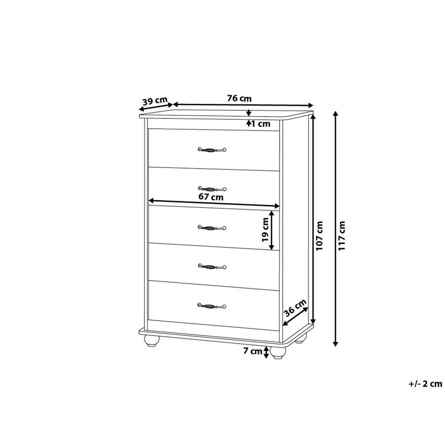 Nordic Living White Chest of Drawers Light Wood Accents 5 Drawers
