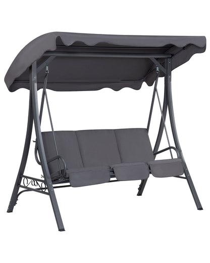 Grey Fabric 3 Seater Patio Swing With Powder Coated Steel Frame For Outdoor Gardens