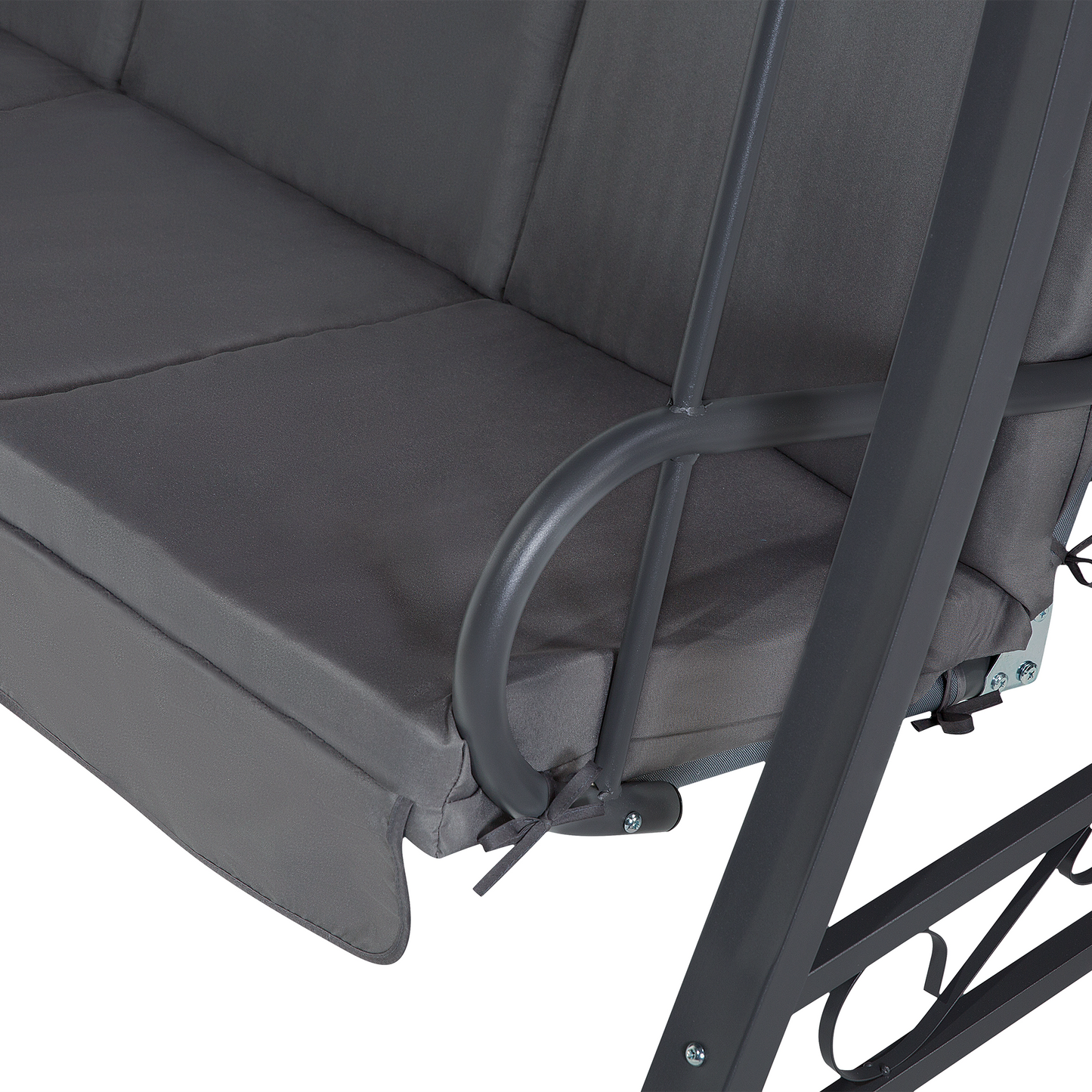Grey Fabric 3 Seater Patio Swing With Powder Coated Steel Frame For Outdoor Gardens