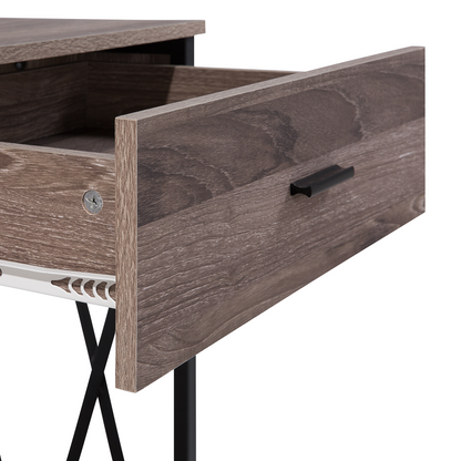 Side Table Taupe Wood Black Metal Frame 107 x 46cm 2 Drawer