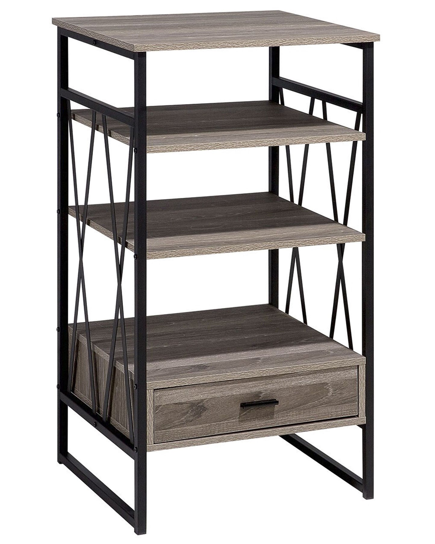 Taupe Wood and Metal Console Table TV Stand 3 Shelves 1 Drawer