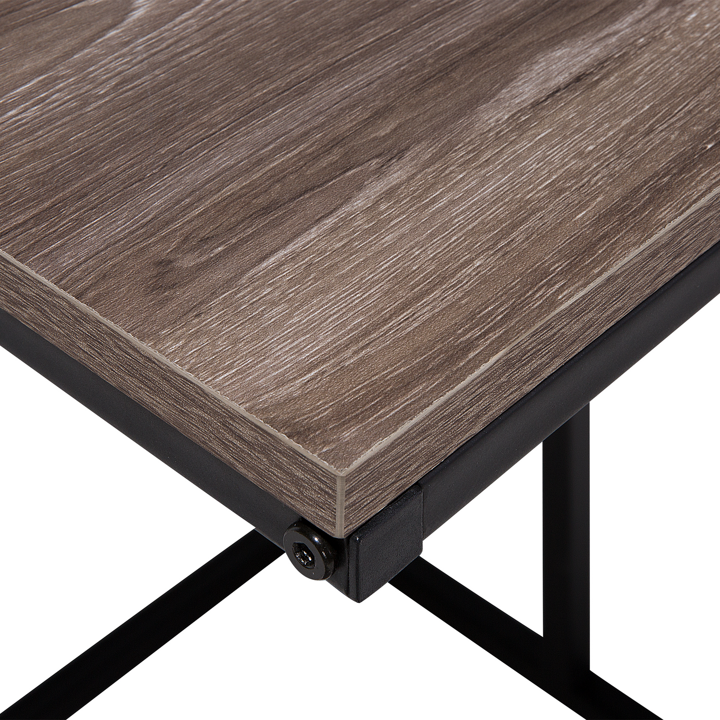 Side Table Taupe Wood U Shape Black Metal Frame 40 x 40cm