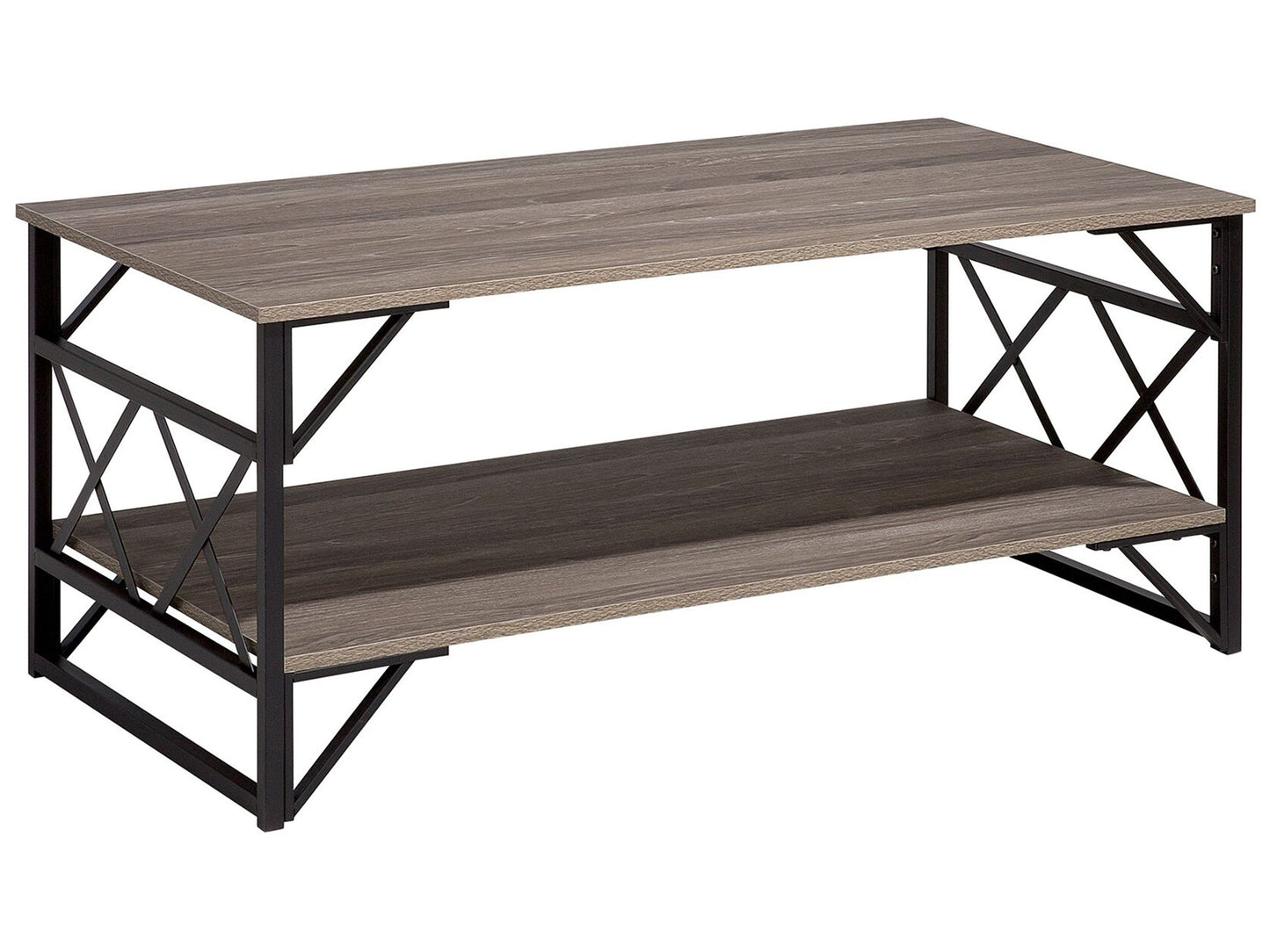 Industrial Coffee Table Taupe Wood Top Black Metal Frame 120 x 61