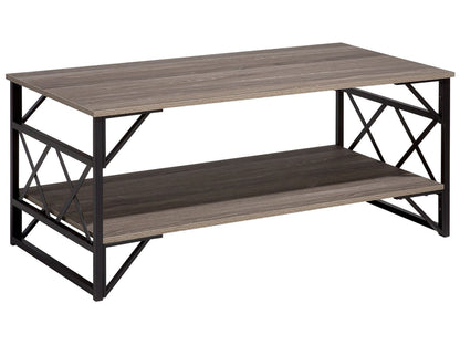 Industrial Coffee Table Taupe Wood Top Black Metal Frame 120 x 61