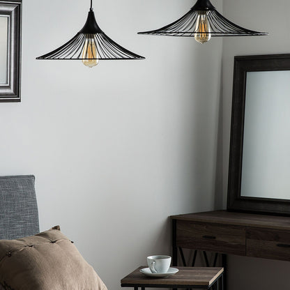 Hanging Light Pendant Lamp Black Wire Open Shade Industrial