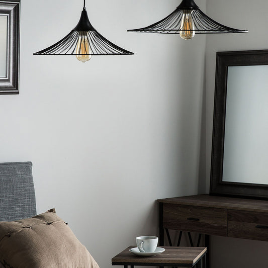 Hanging Light Pendant Lamp Black Wire Open Shade Industrial
