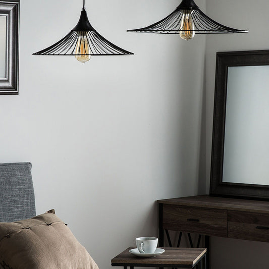 Hanging Light Pendant Black Wire Open Shade Industrial