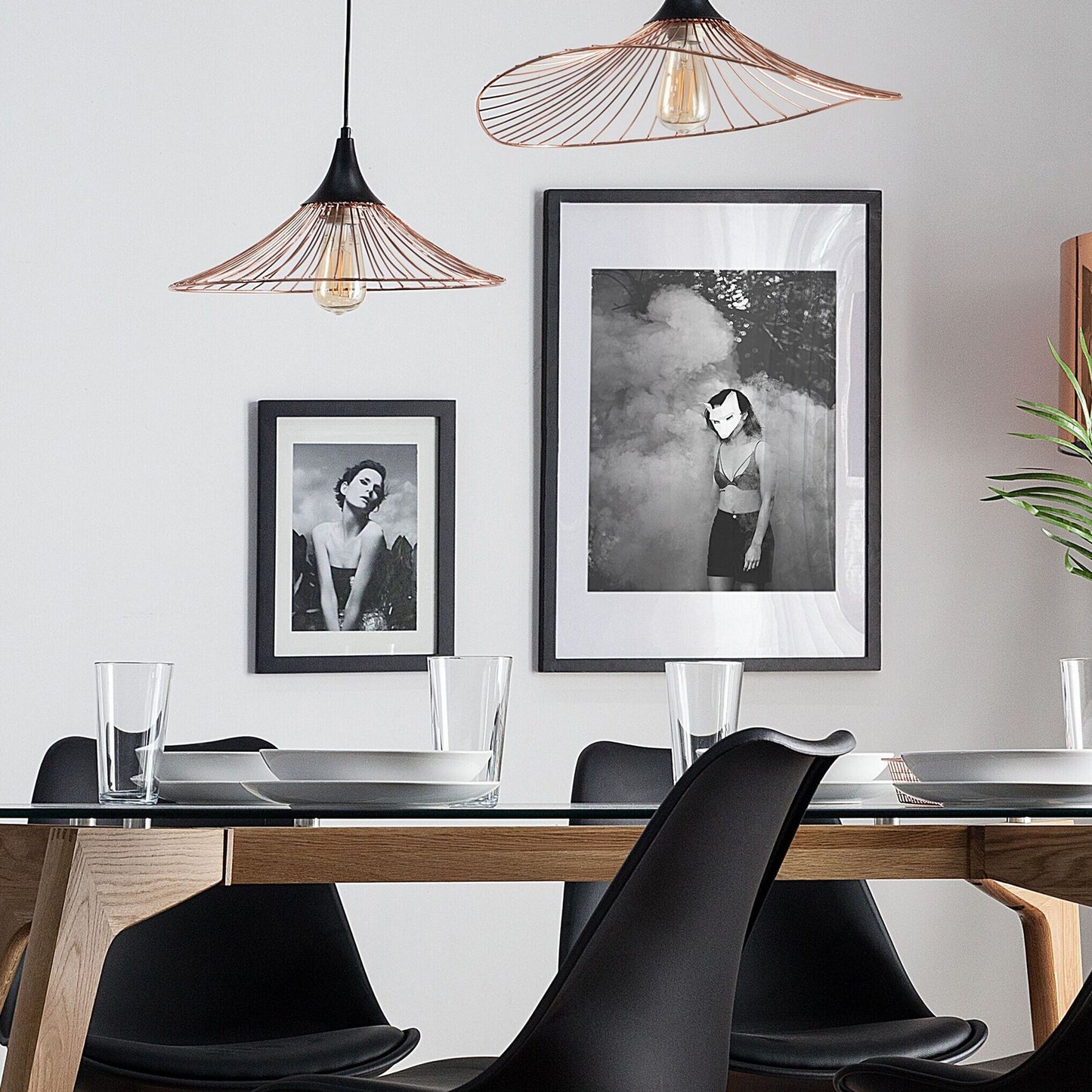 Copper Pendant Lamp With Black Wire Open Shade Industrial