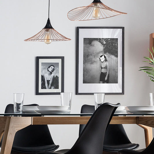 Copper Pendant Lamp With Black Wire Open Shade Industrial