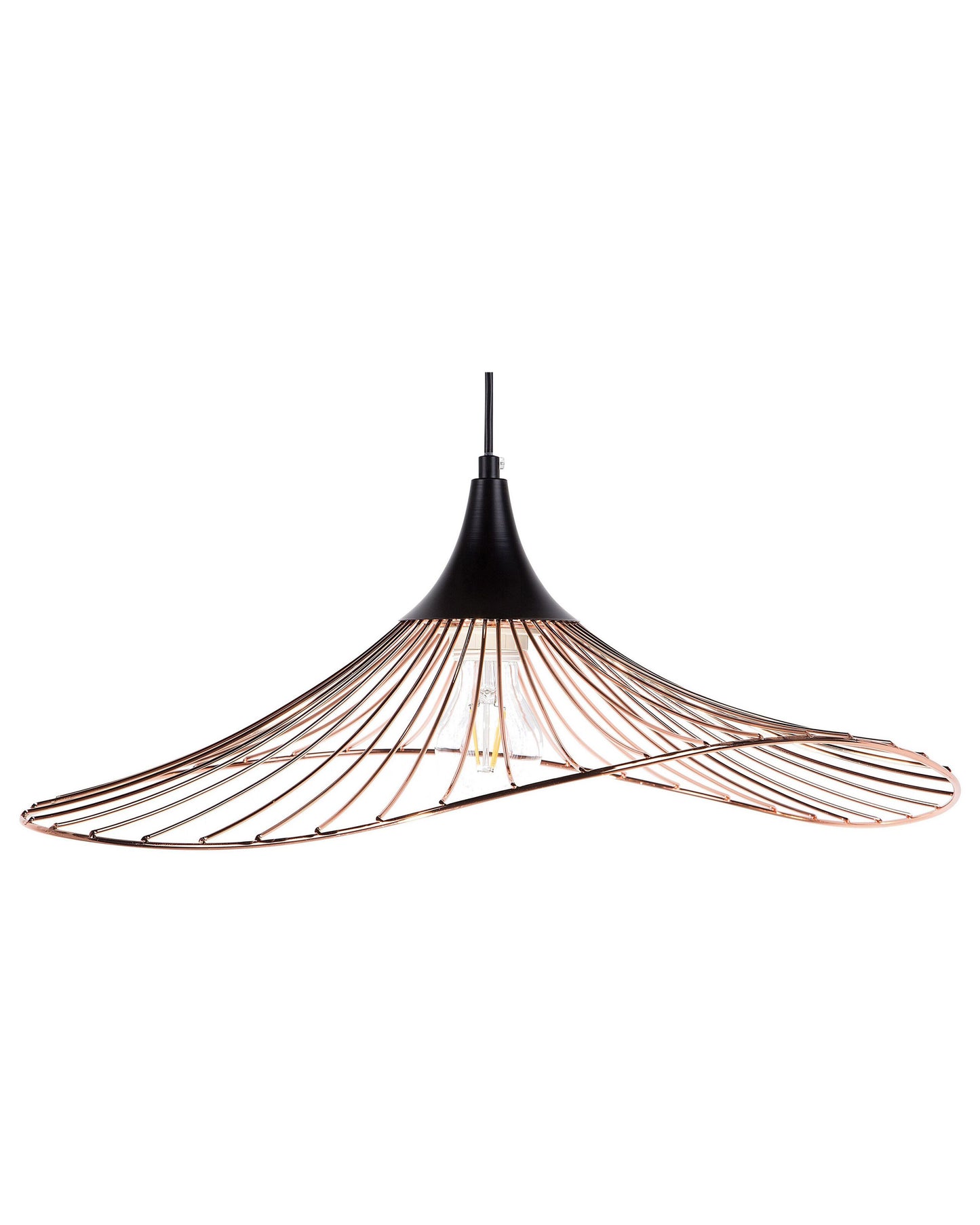 Copper Pendant Lamp With Black Wire Open Shade Industrial
