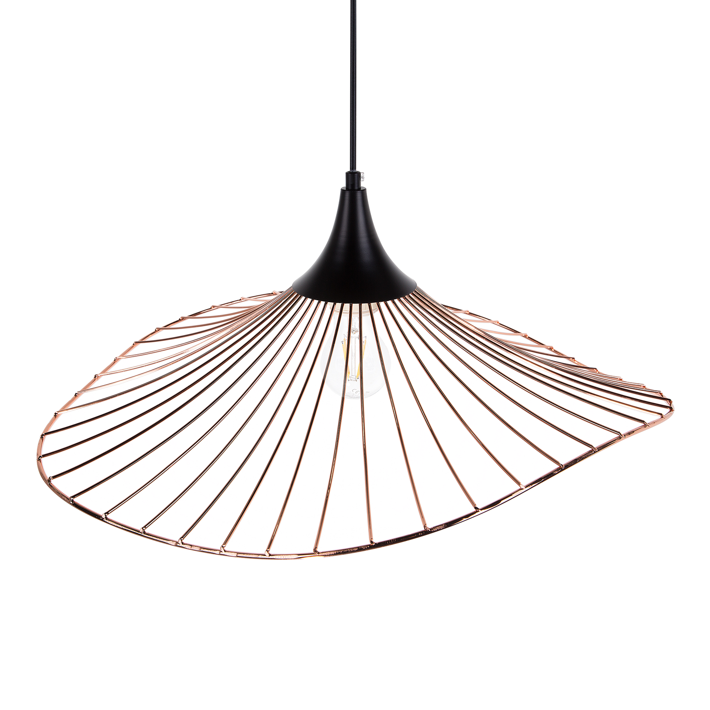 Copper Pendant Lamp With Black Wire Open Shade Industrial