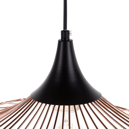 Copper Pendant Lamp With Black Wire Open Shade Industrial
