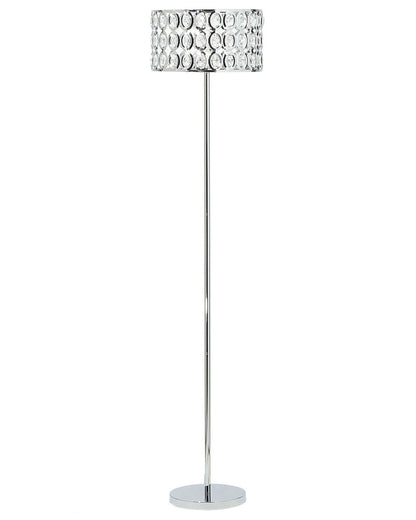 Floor Lamp Silver Metal Crystal Drum Shade 160cm