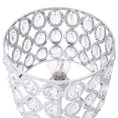 Table Lamp Silver Openwork Crystal Drum Shade 53cm High Elegant Metal Finish For Glam Interiors