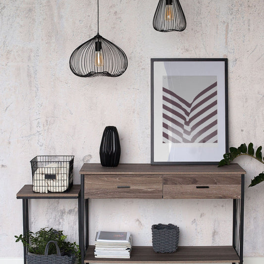 Industrial Black One Light Pendant With Wire Cage Shade