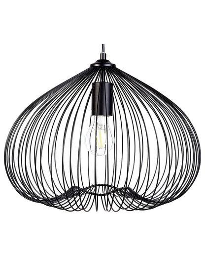 Industrial Black One Light Pendant With Wire Cage Shade