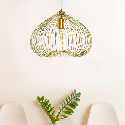 Gold 1-Light Pendant Cage Wire Shade Industrial Lighting