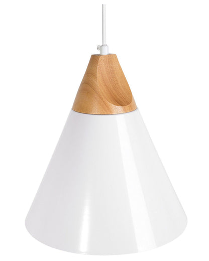 1 Light Pendant Lamp White Cone Shade Modern Aluminum With Wood Peak Ceiling Light
