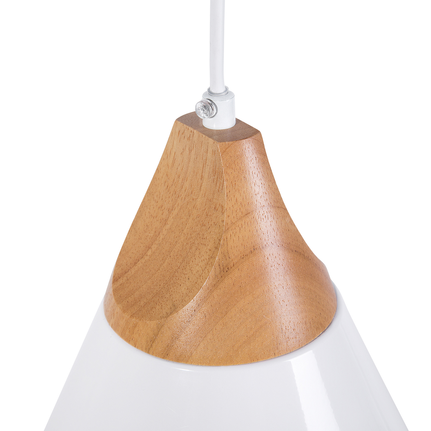 1 Light Pendant Lamp White Cone Shade Modern Aluminum With Wood Peak Ceiling Light