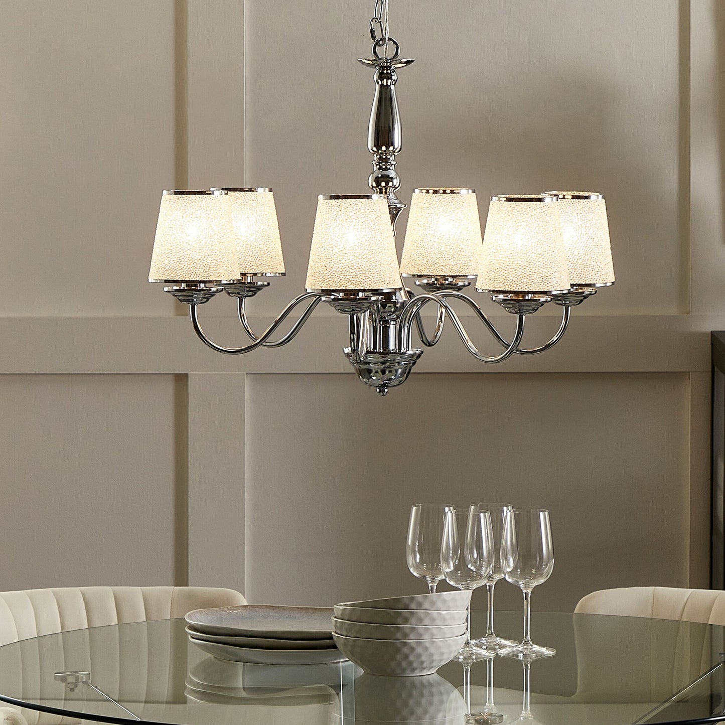 Emperor Lighting Six-Light Pendant Chandelier Glossy Silver Shades
