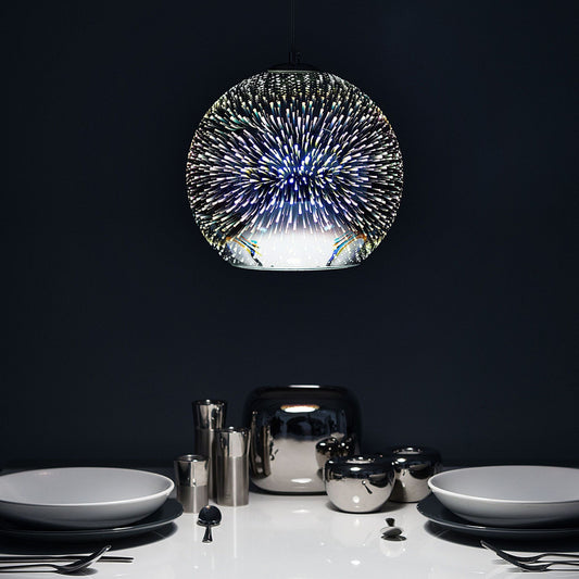 Hanging Light Pendant Lamp Glossy Silver Glass Ball Shade