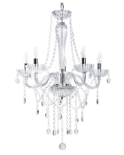 Ceiling Lamp Silver Crystal 185cm High Gloss 5 Lights