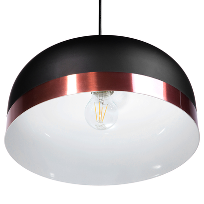 1 Light Pendant Black Round Shade Elegant Copper Edge