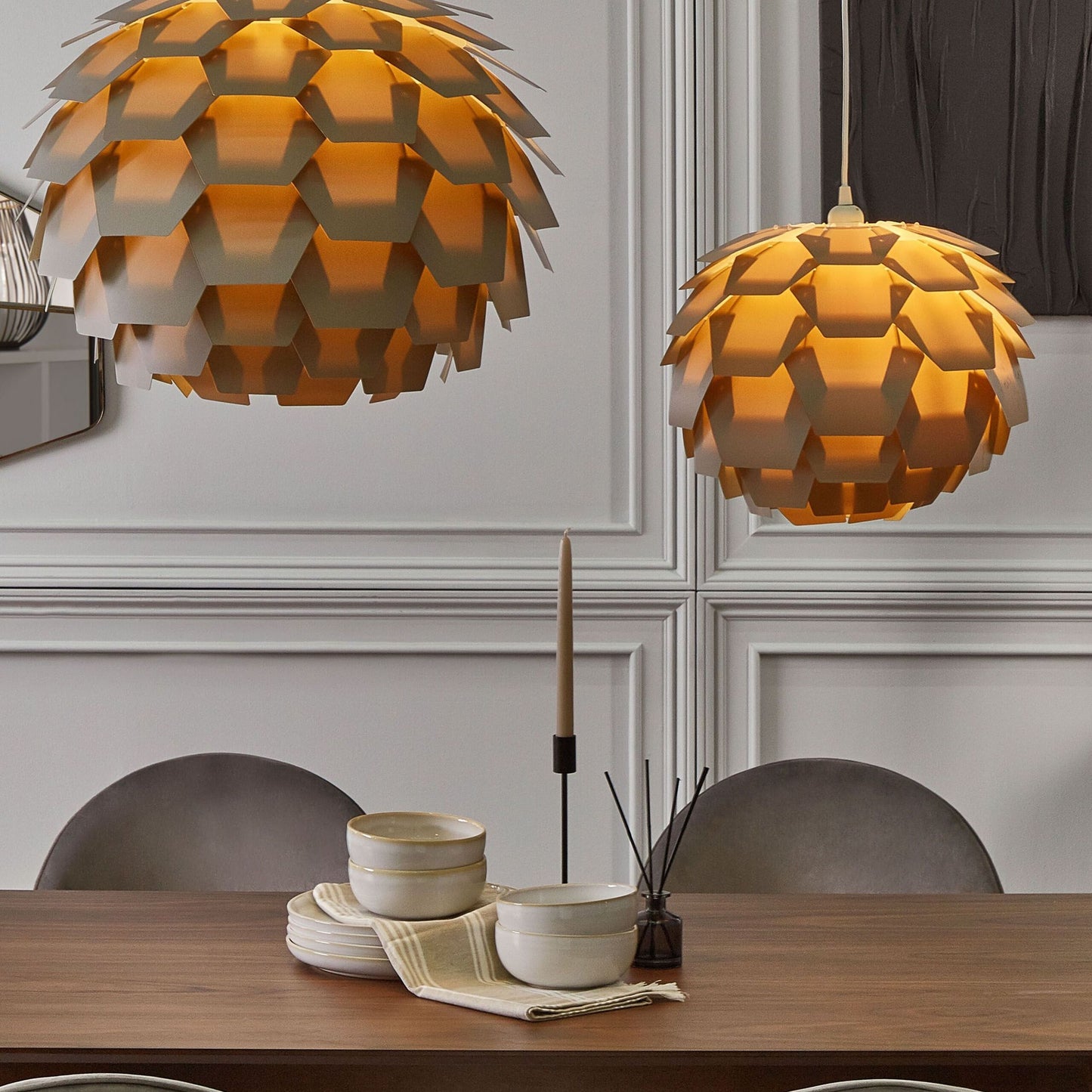 Pendant Lamp Grey Pine Cone Globe Shade Minimalist Ambient Lighting Fixture