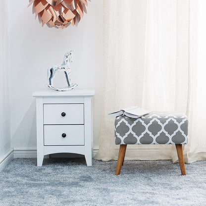 Footstool Grey Cotton With Wooden Legs Quatrefoil Pattern