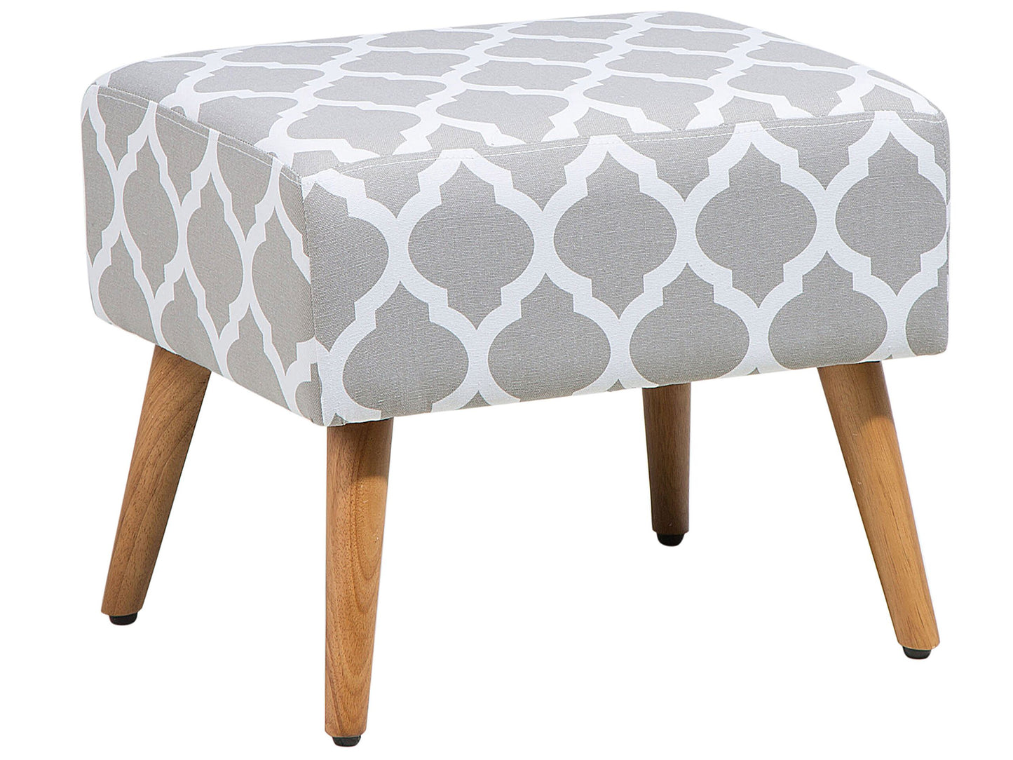 Footstool Grey Cotton With Wooden Legs Quatrefoil Pattern