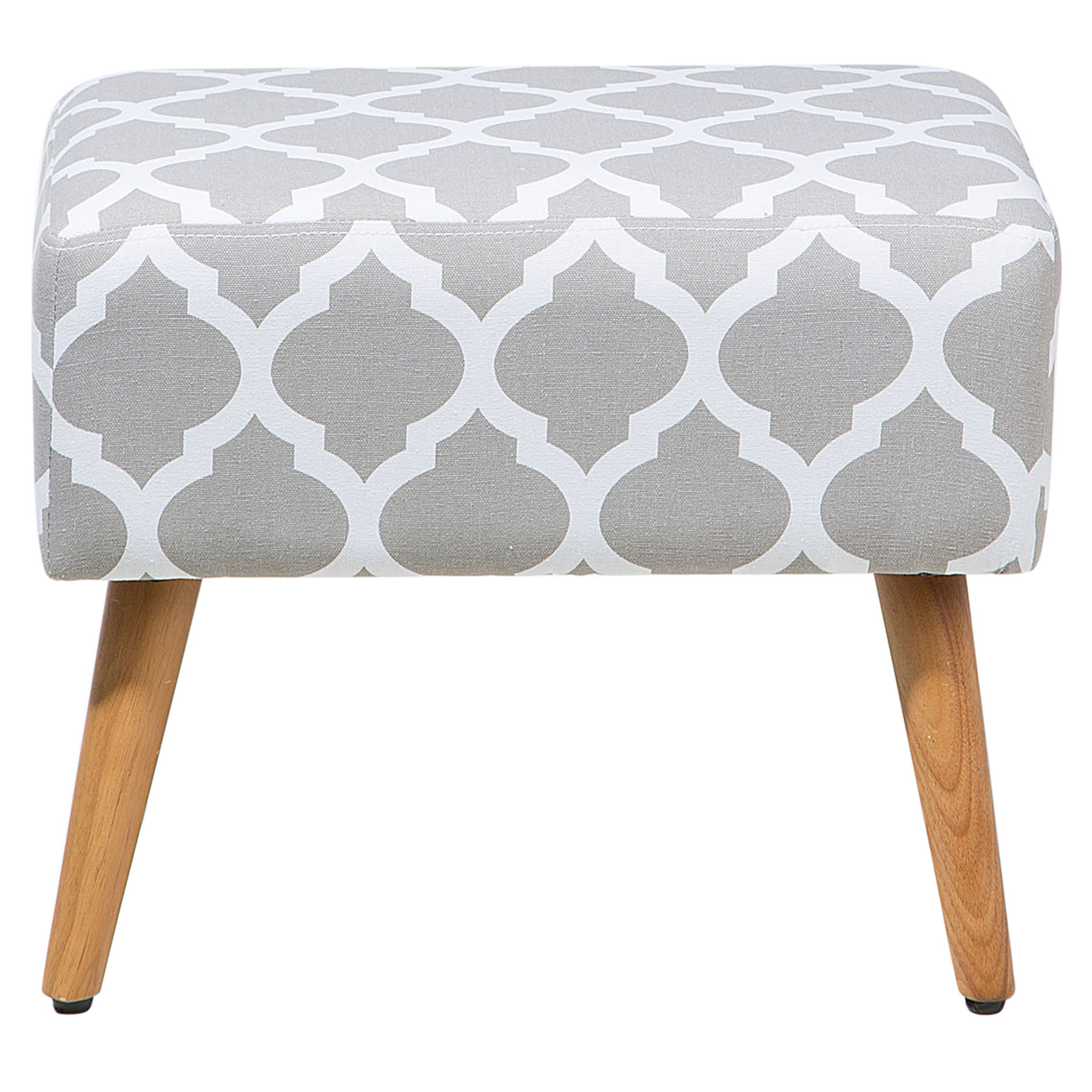 Footstool Grey Cotton With Wooden Legs Quatrefoil Pattern