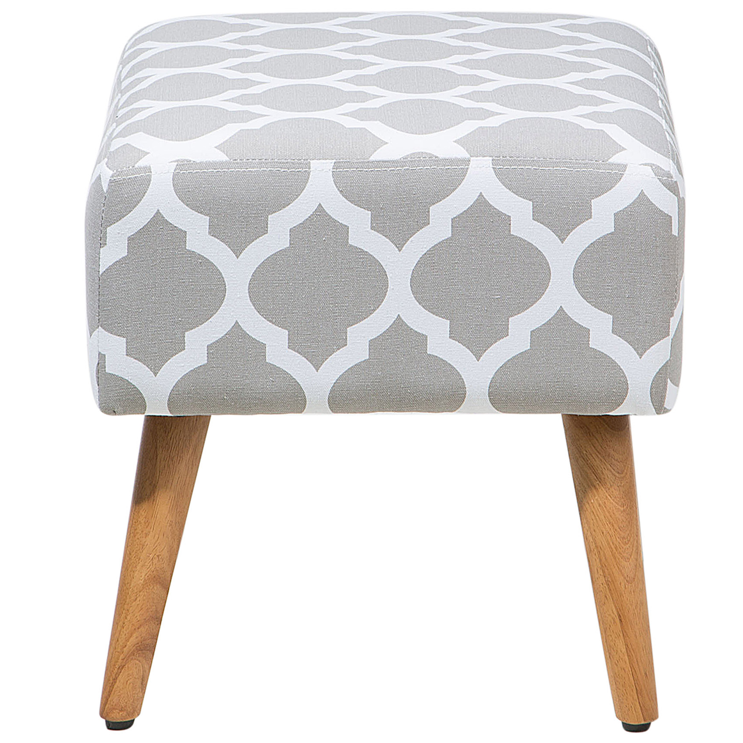 Footstool Grey Cotton With Wooden Legs Quatrefoil Pattern