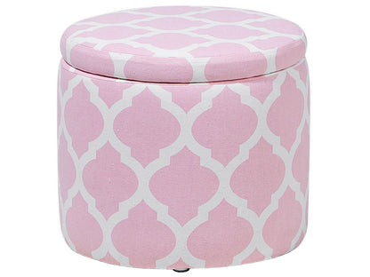 Pink Round Footstool With Quatrefoil Trellis Pattern