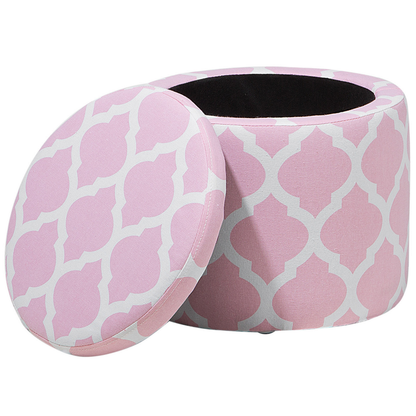Pink Round Footstool With Quatrefoil Trellis Pattern